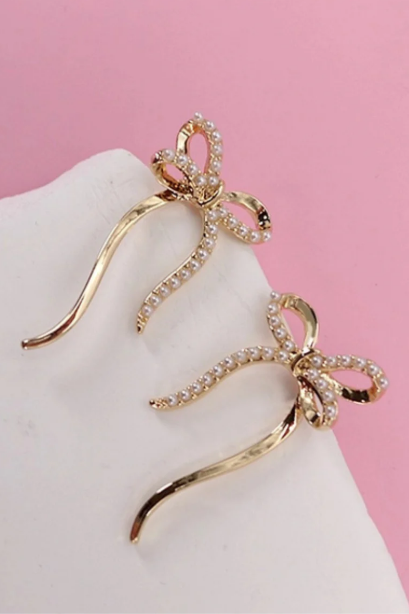 Pearl Bow Stud Earrings
