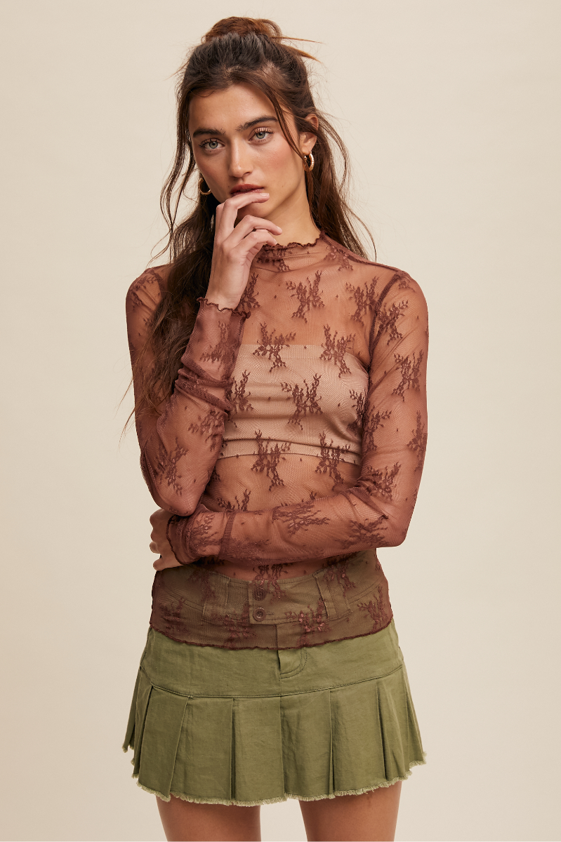 Sheer Lace Long-Sleeve Top