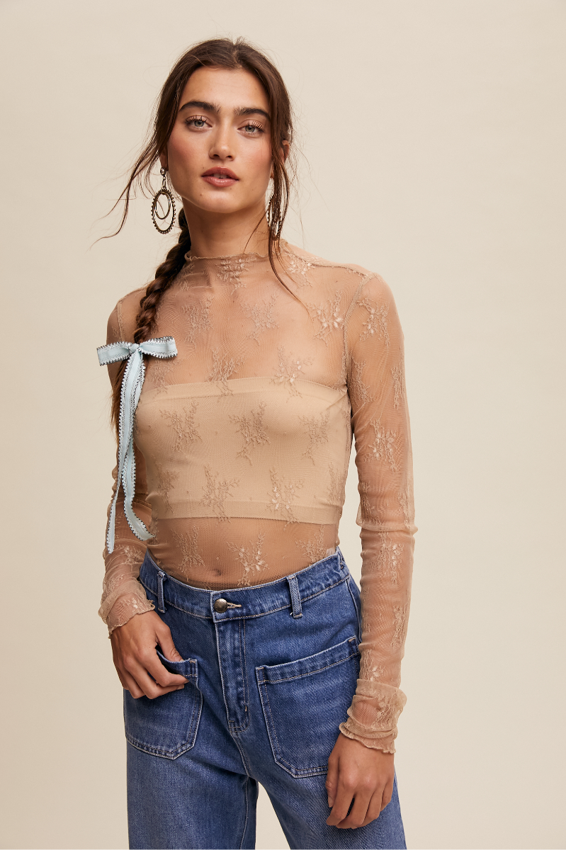 Sheer Lace Long-Sleeve Top