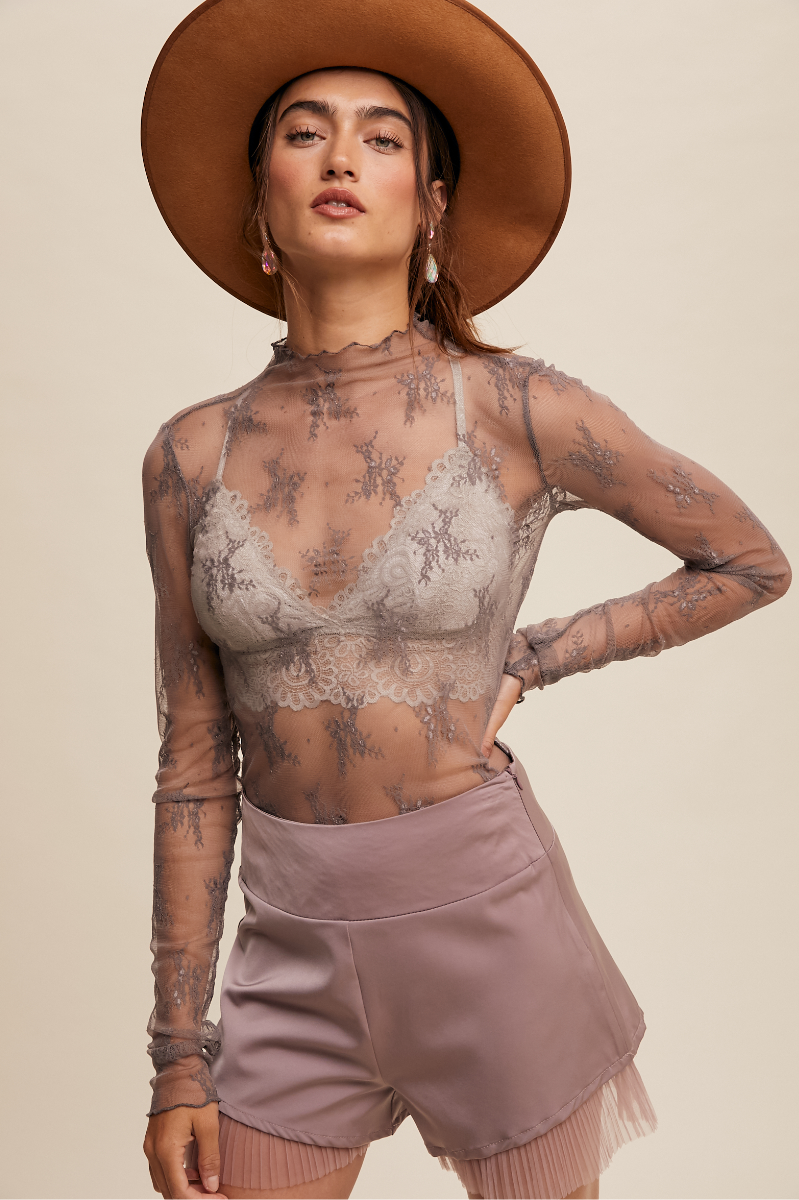 Sheer Lace Long-Sleeve Top