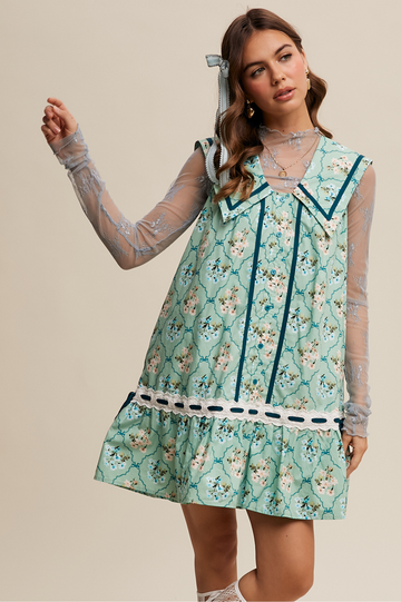 Floral Button Front Collard Dress + Lace Trim | Final Sale