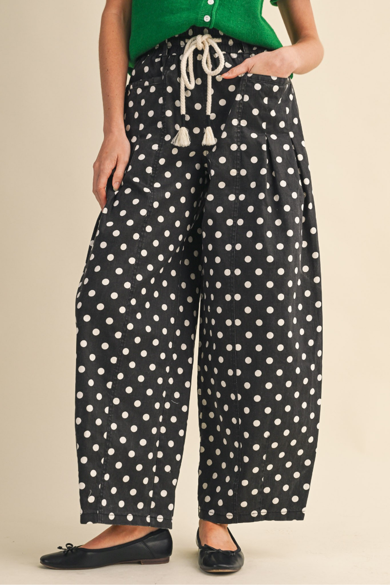 Polka Dot Pleated Barrel Pants