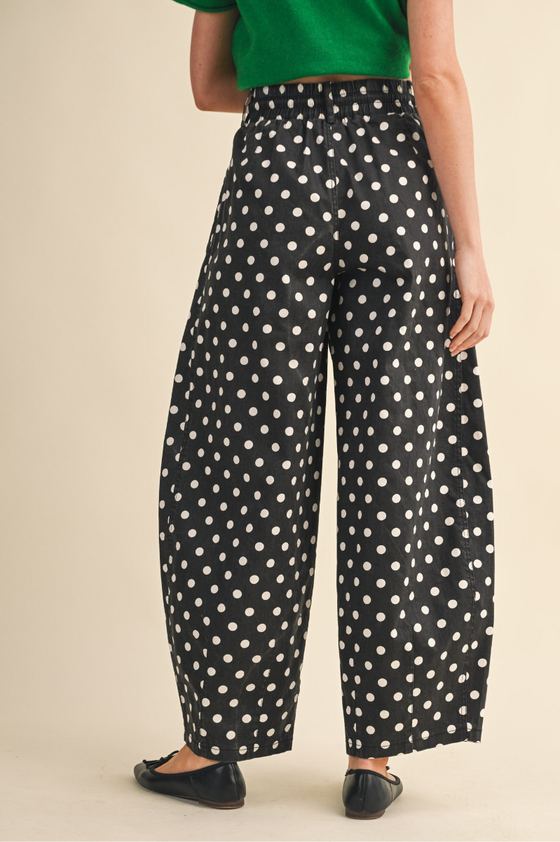 Polka Dot Pleated Barrel Pants
