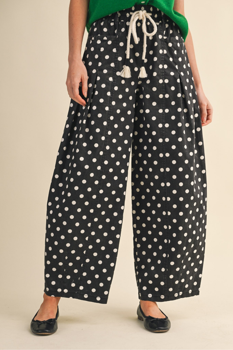 Polka Dot Pleated Barrel Pants