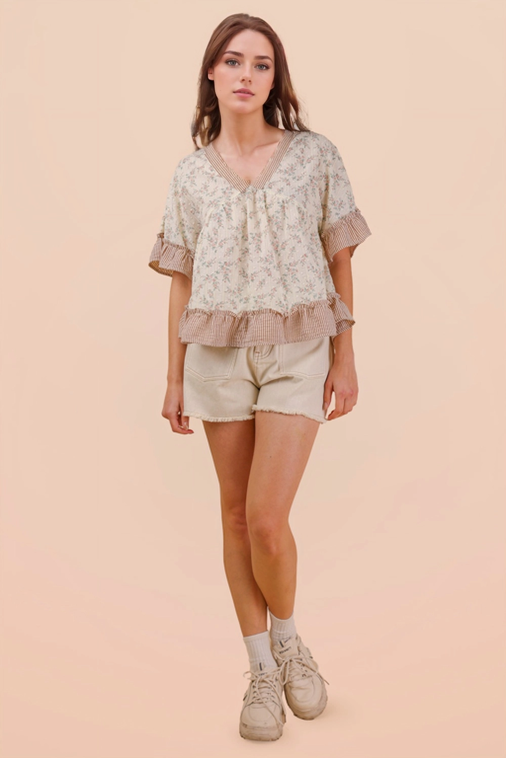 Floral Printed Ruffle Hem Blouse Top
