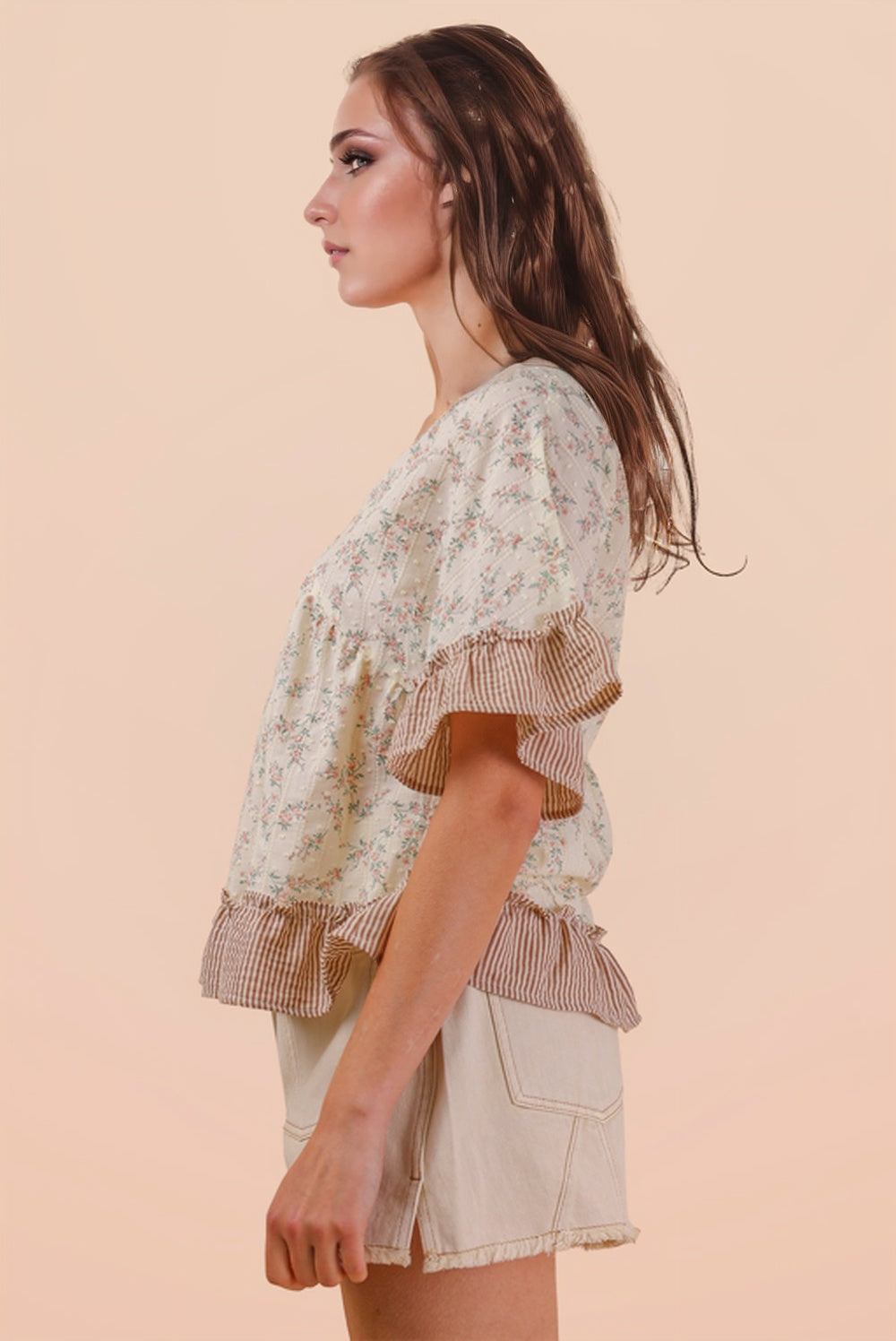 Floral Printed Ruffle Hem Blouse Top