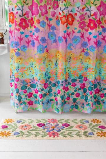 Tufted Runner Bath Mat | Cream Floral Vines