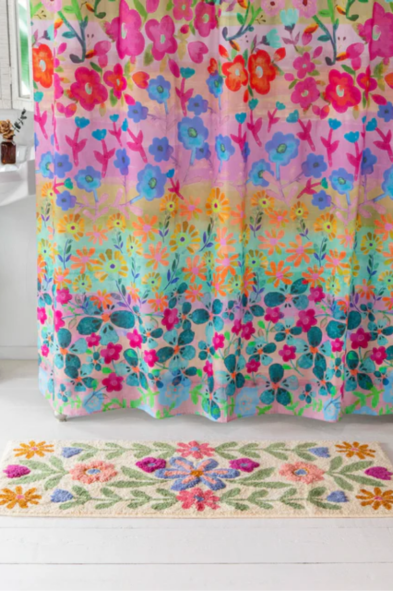 Tufted Runner Bath Mat | Cream Floral Vines