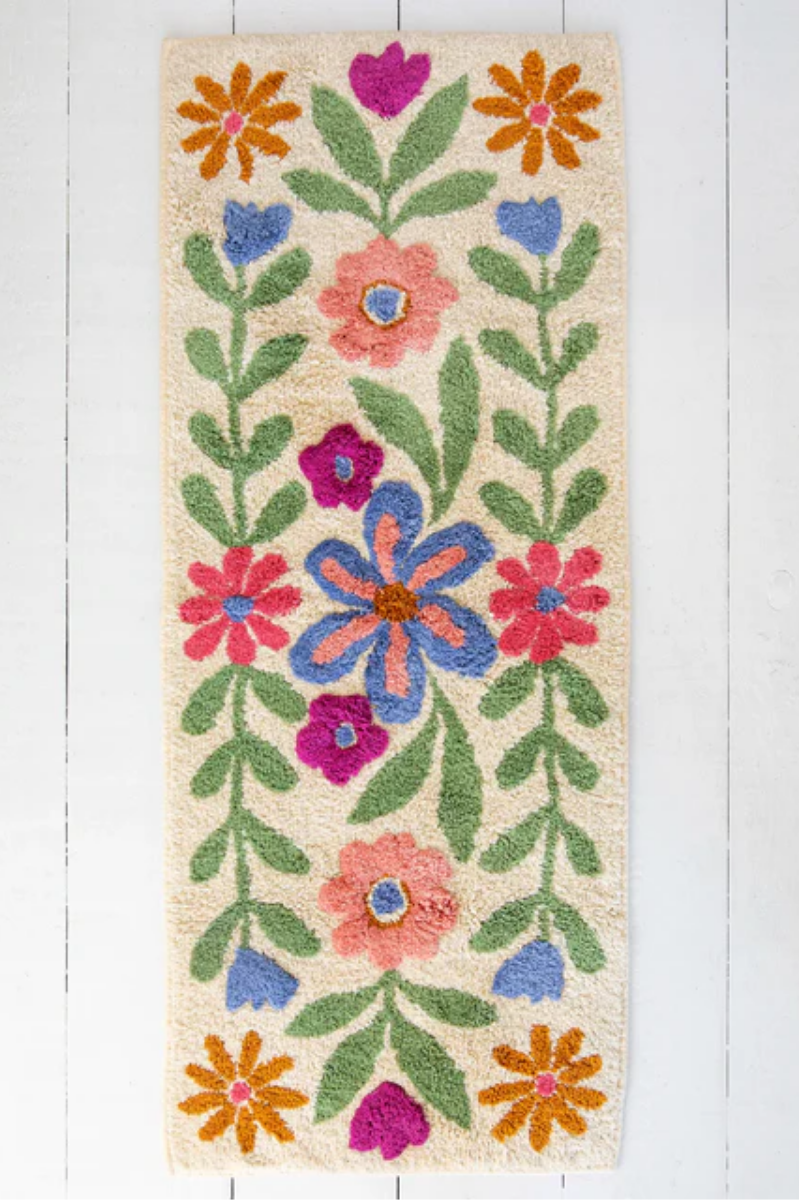 Tufted Runner Bath Mat | Cream Floral Vines