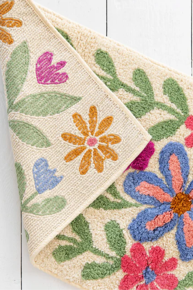 Tufted Runner Bath Mat | Cream Floral Vines