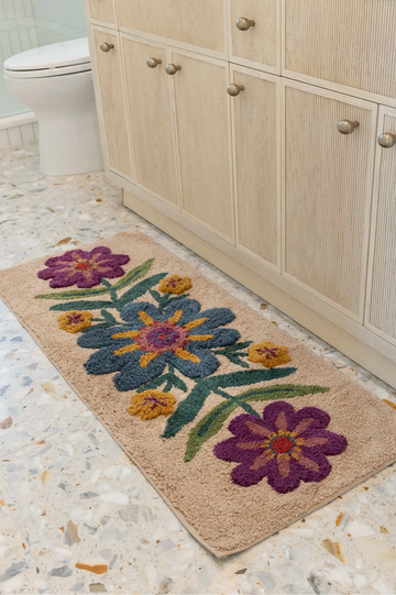 Tufted Runner Bath Mat | Taupe Flower