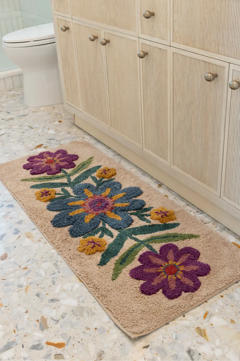 Tufted Runner Bath Mat | Taupe Flower