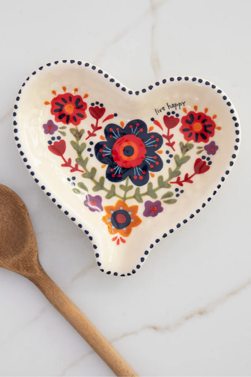 Live Happy Heart Ceramic Spoon Rest | Natural Life