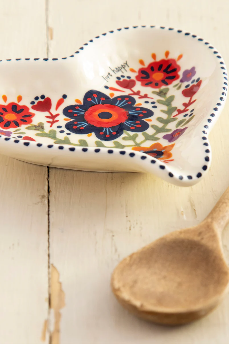 Live Happy Heart Ceramic Spoon Rest | Natural Life