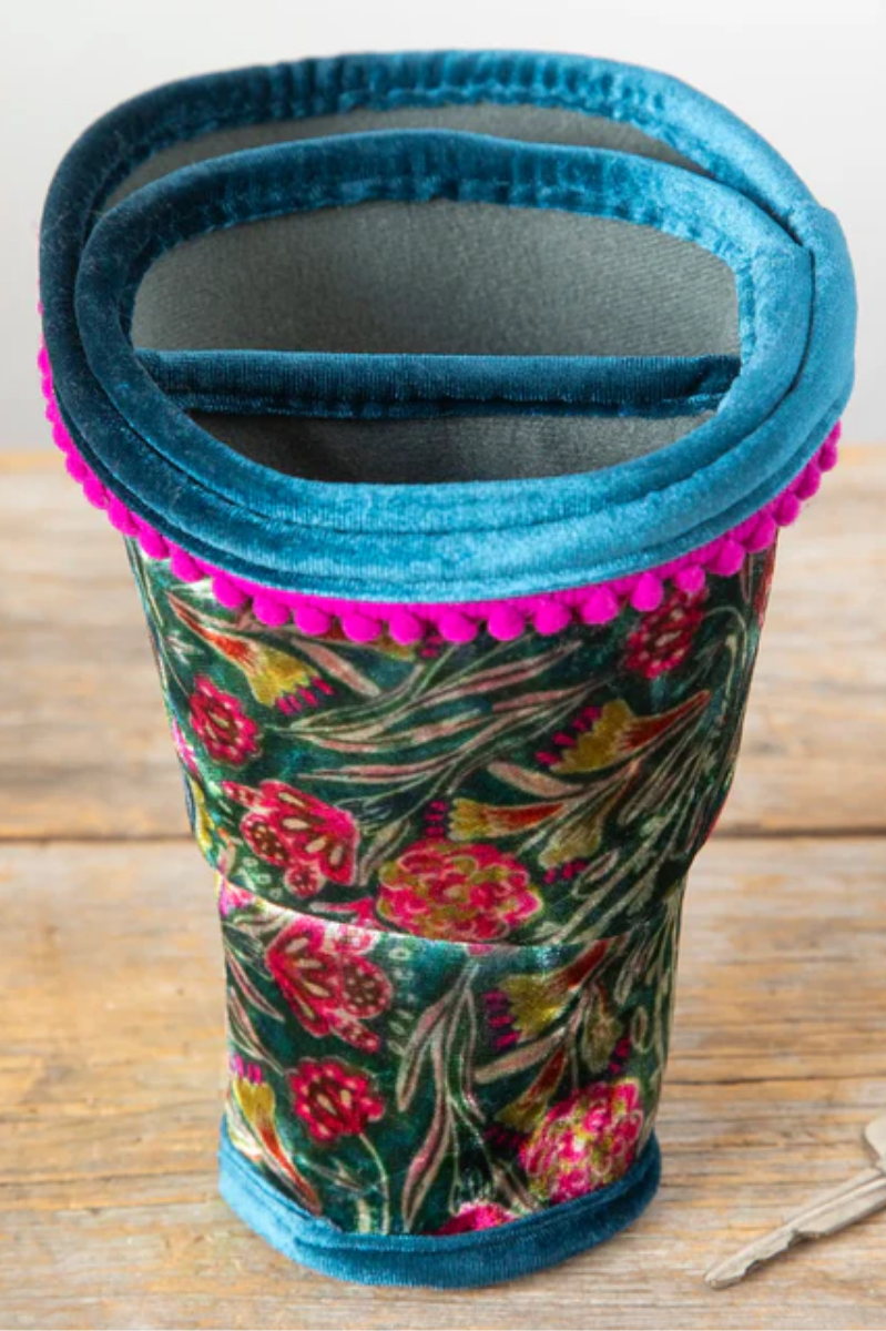 Car Cup Holder Organizer | Velvet Green Painterly Vines
