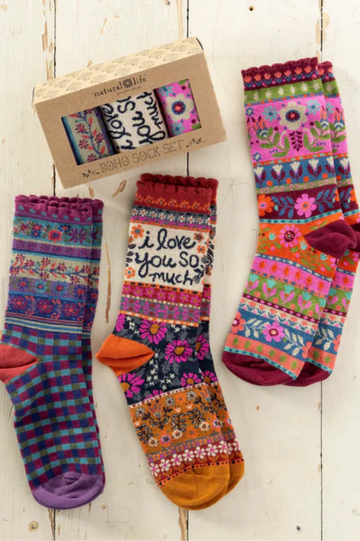I Love You Boxed Boho Socks, Set of 3 | Natural Life