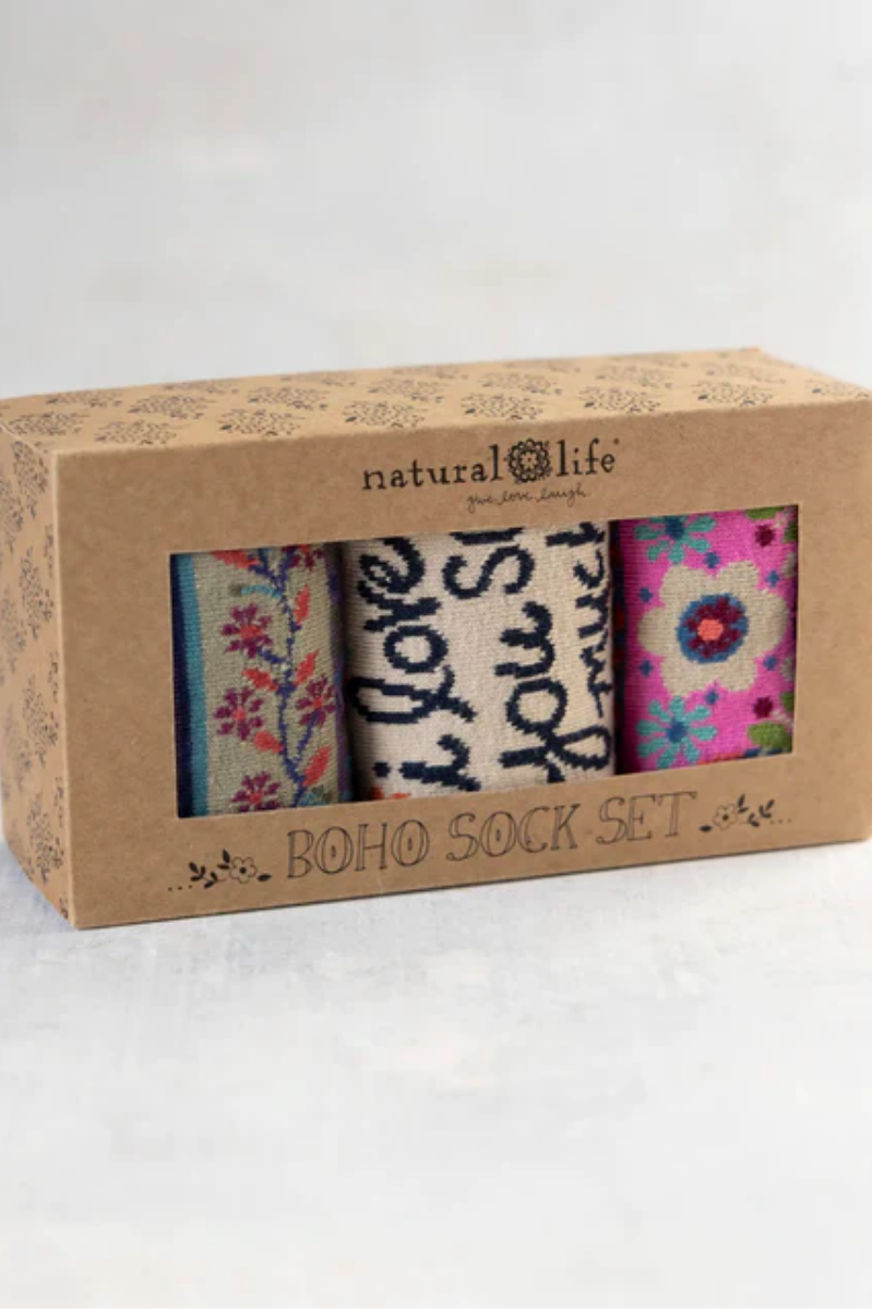 I Love You Boxed Boho Socks, Set of 3 | Natural Life
