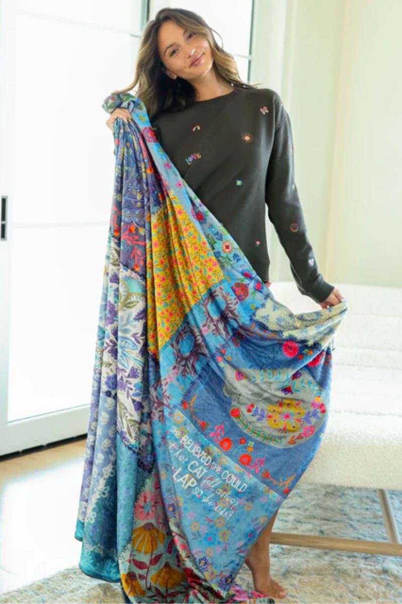 Double-Sided Cozy Throw Blanket | Teal Cat