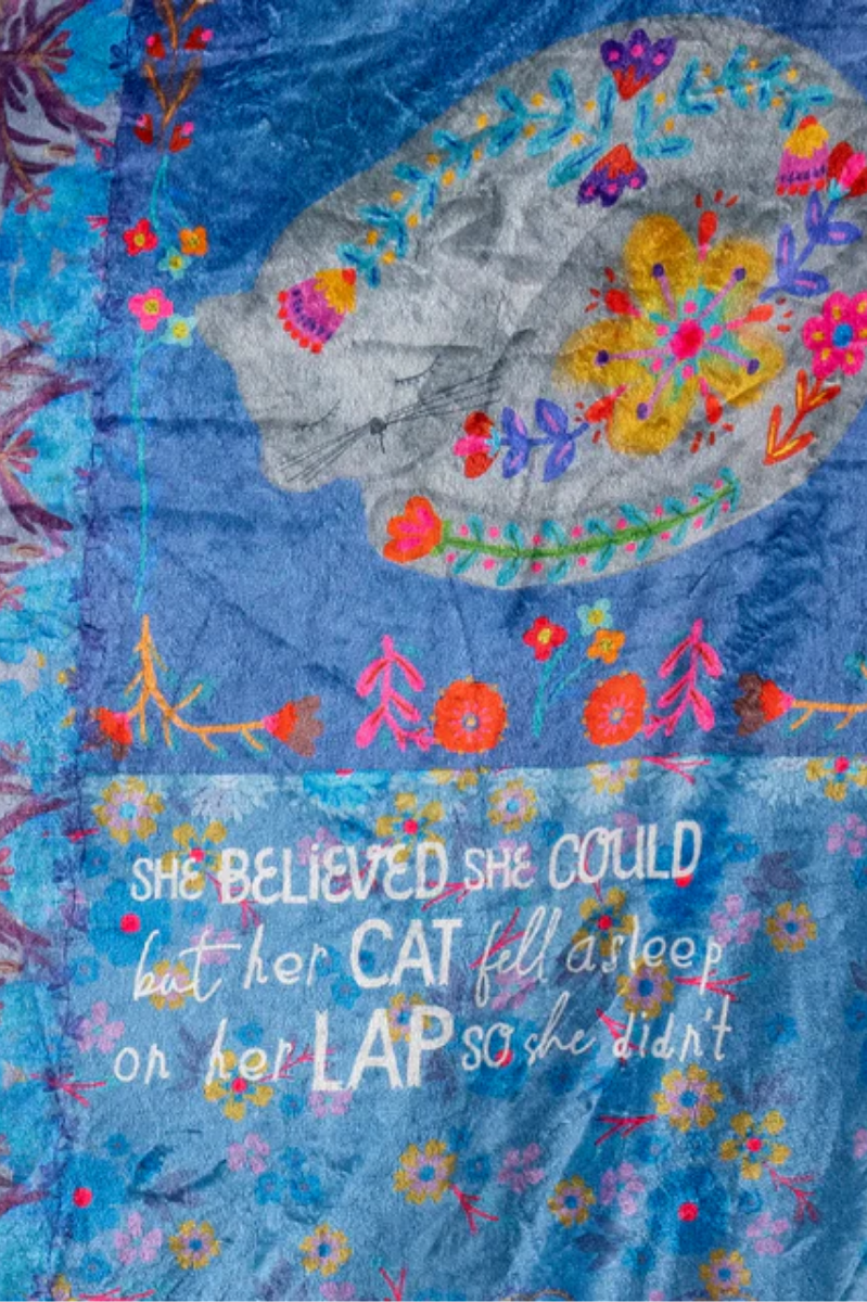 Double-Sided Cozy Throw Blanket | Teal Cat