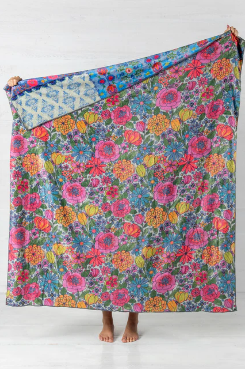 Double-Sided Cozy Throw Blanket | Teal Cat