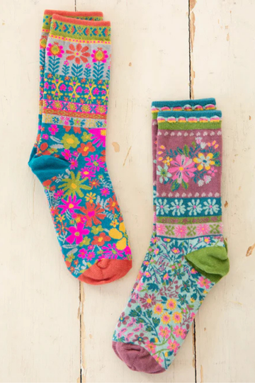 Tan Floral Boho Sock Set, Set of 2 | Natural Life