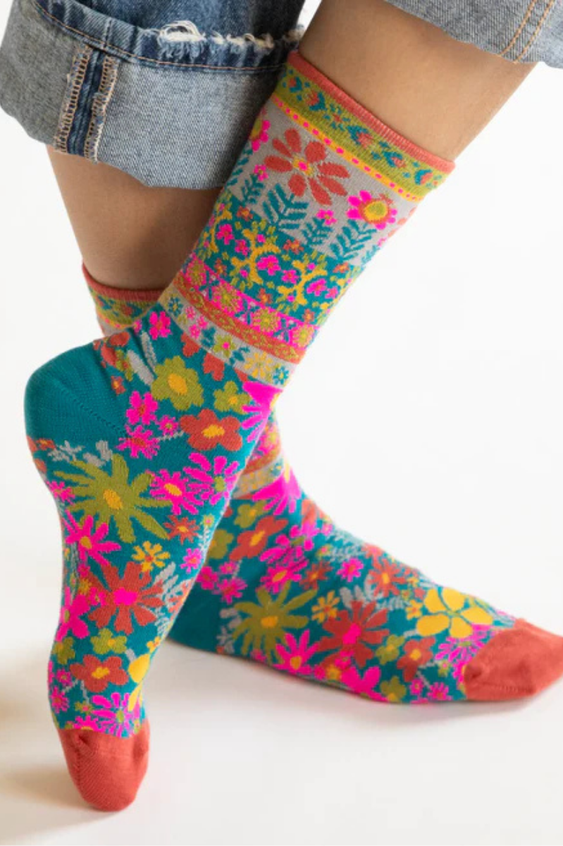 Tan Floral Boho Sock Set, Set of 2 | Natural Life