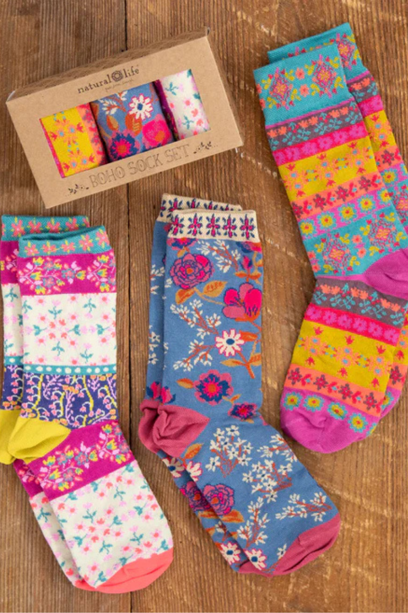 Cream Boxed Boho Socks, Set of 3 | Natural Life