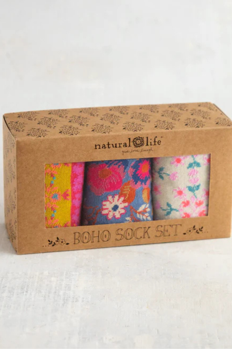 Cream Boxed Boho Socks, Set of 3 | Natural Life