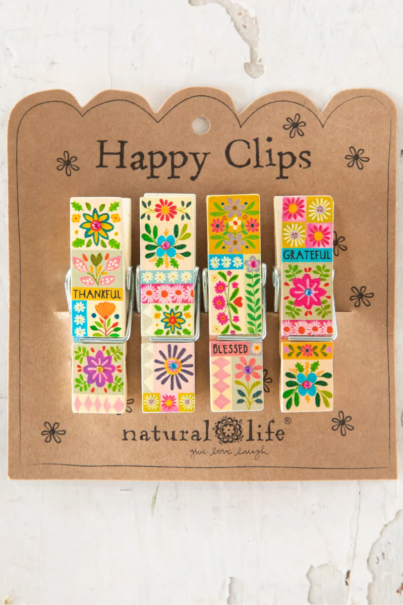 Happy Clips, Set of 4 | Thankful Grateful Blessed