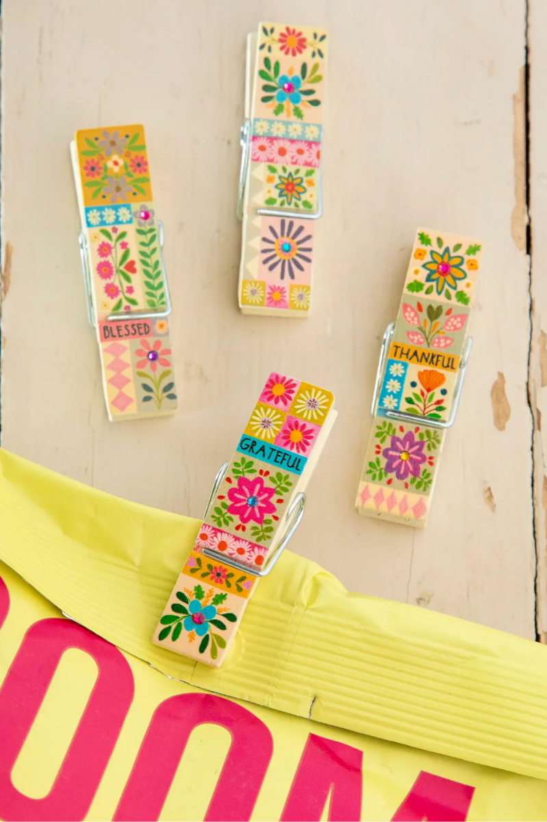 Happy Clips, Set of 4 | Thankful Grateful Blessed