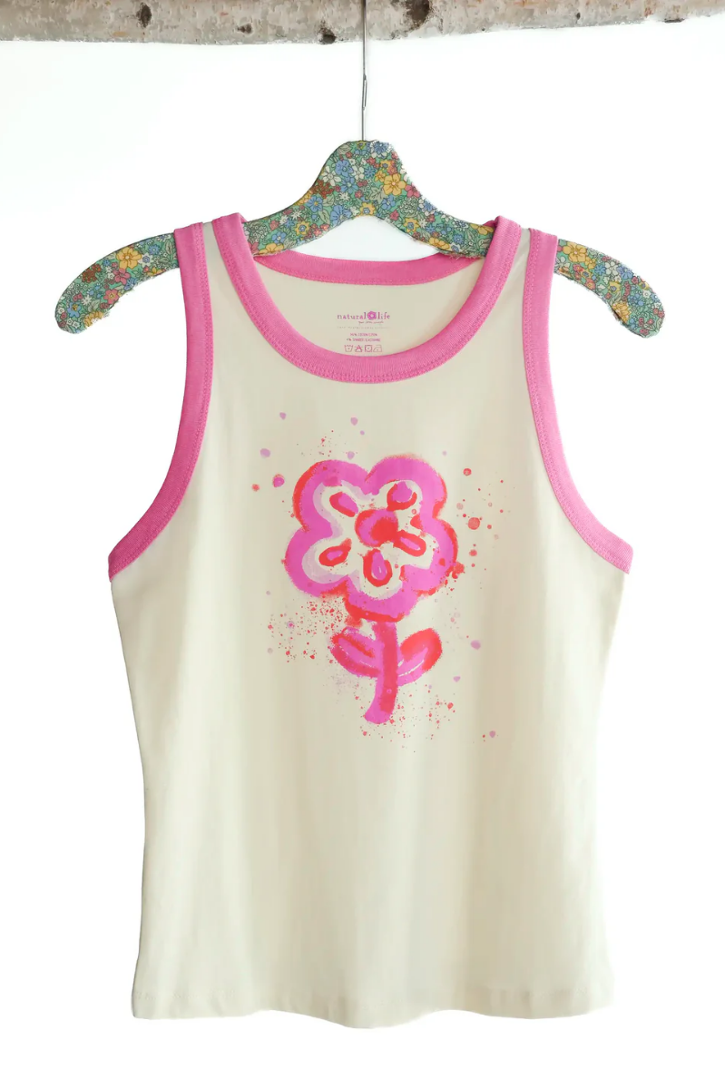 Ivory Flower Ringer Tank | Natural Life | Final Sale