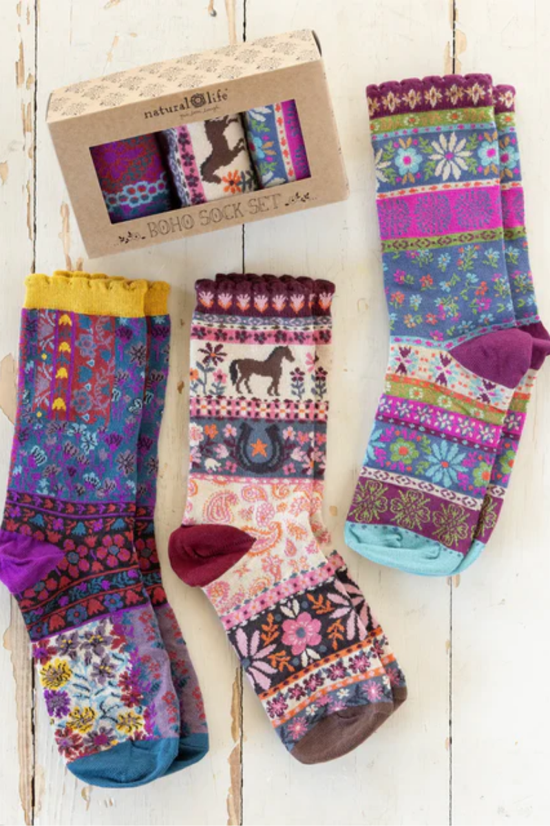 Animal Boxed Boho Sock Set, Set of 3 | Natural Life