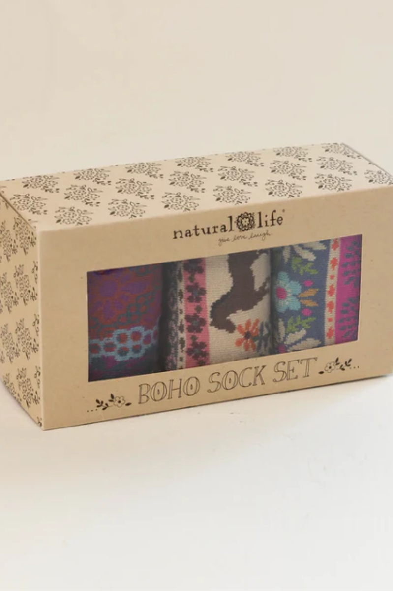Animal Boxed Boho Sock Set, Set of 3 | Natural Life