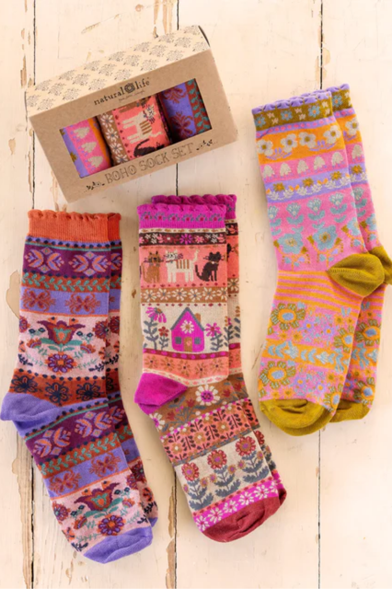 Animal Boxed Boho Sock Set, Set of 3 | Natural Life
