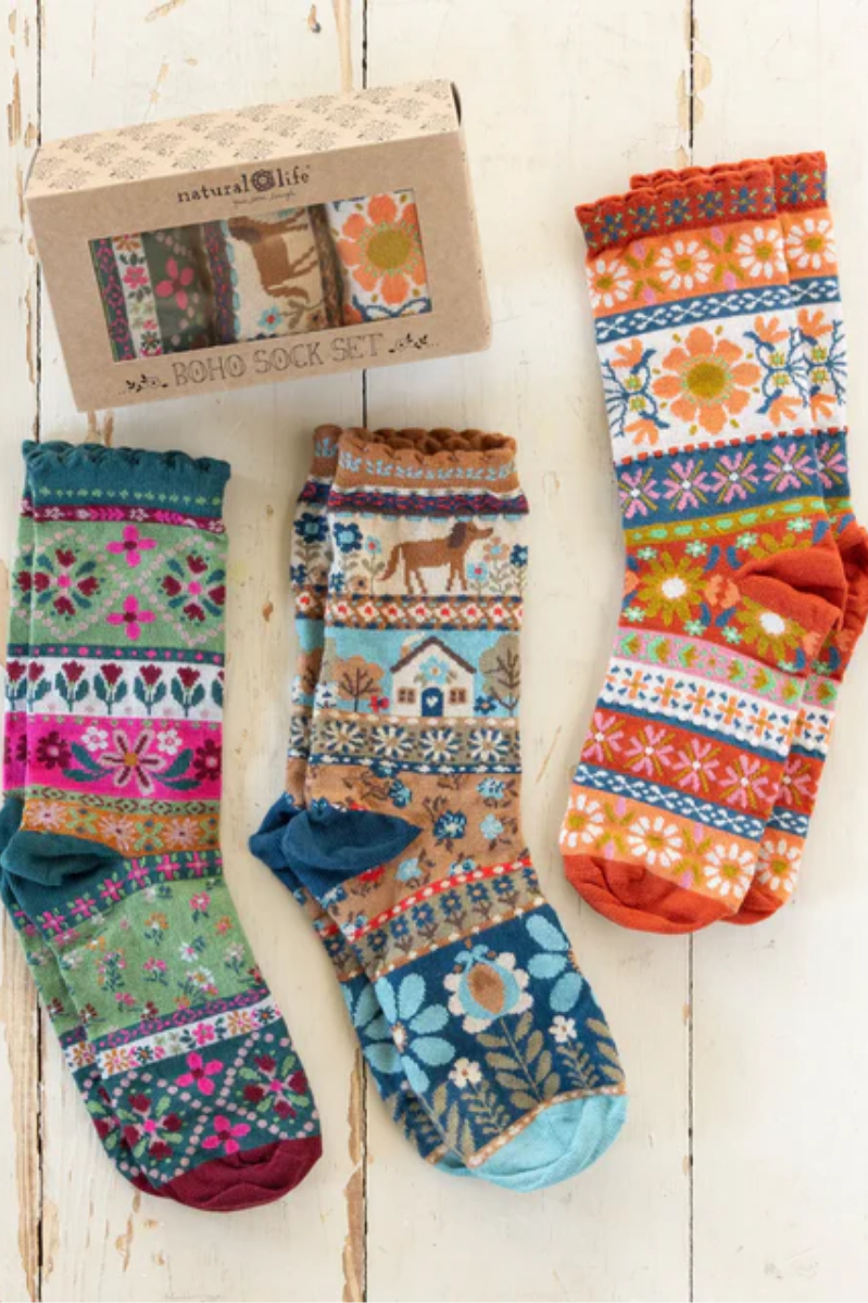 Animal Boxed Boho Sock Set, Set of 3 | Natural Life