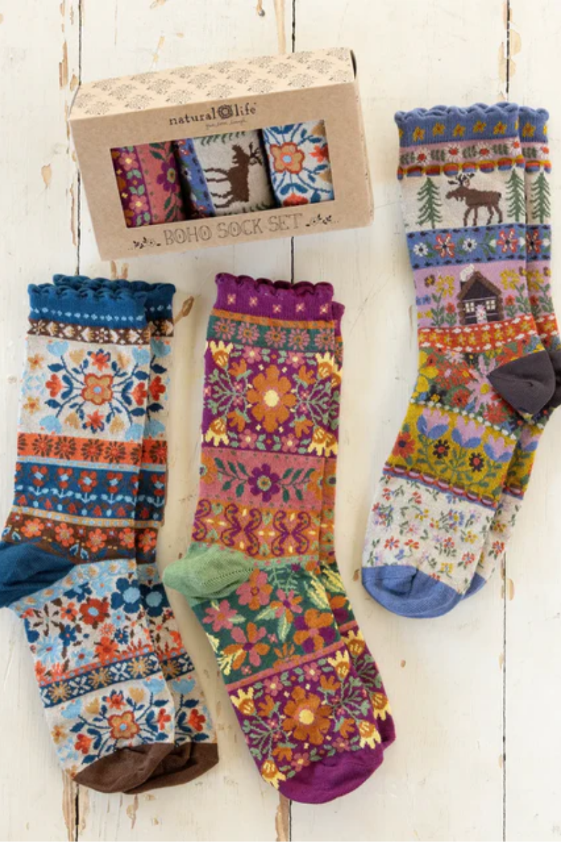 Animal Boxed Boho Sock Set, Set of 3 | Natural Life