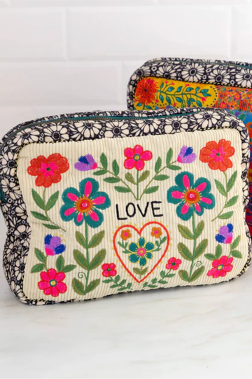 Embroidered Corduroy Cosmetic Pouch | Natural Life