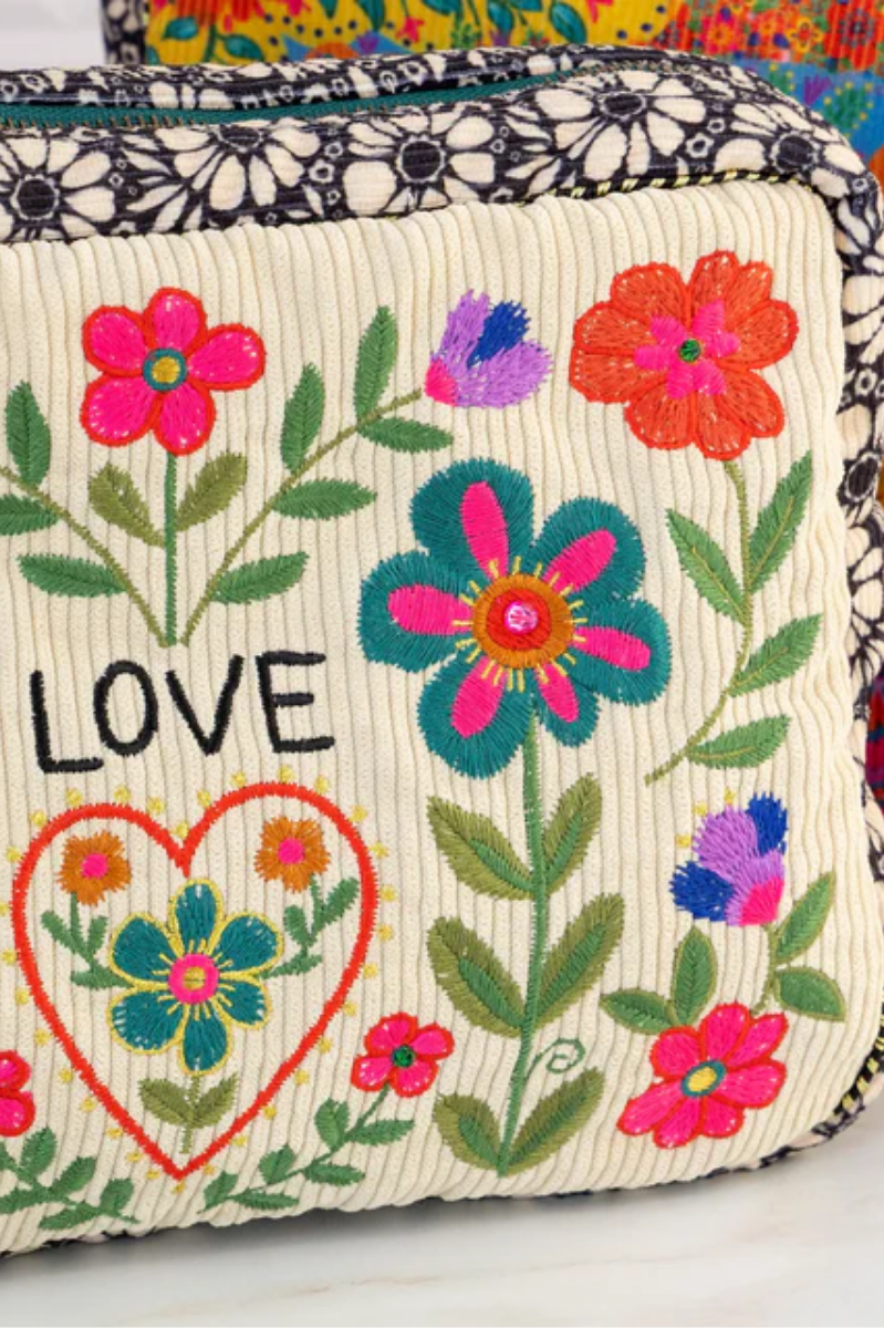 Embroidered Corduroy Cosmetic Pouch | Natural Life