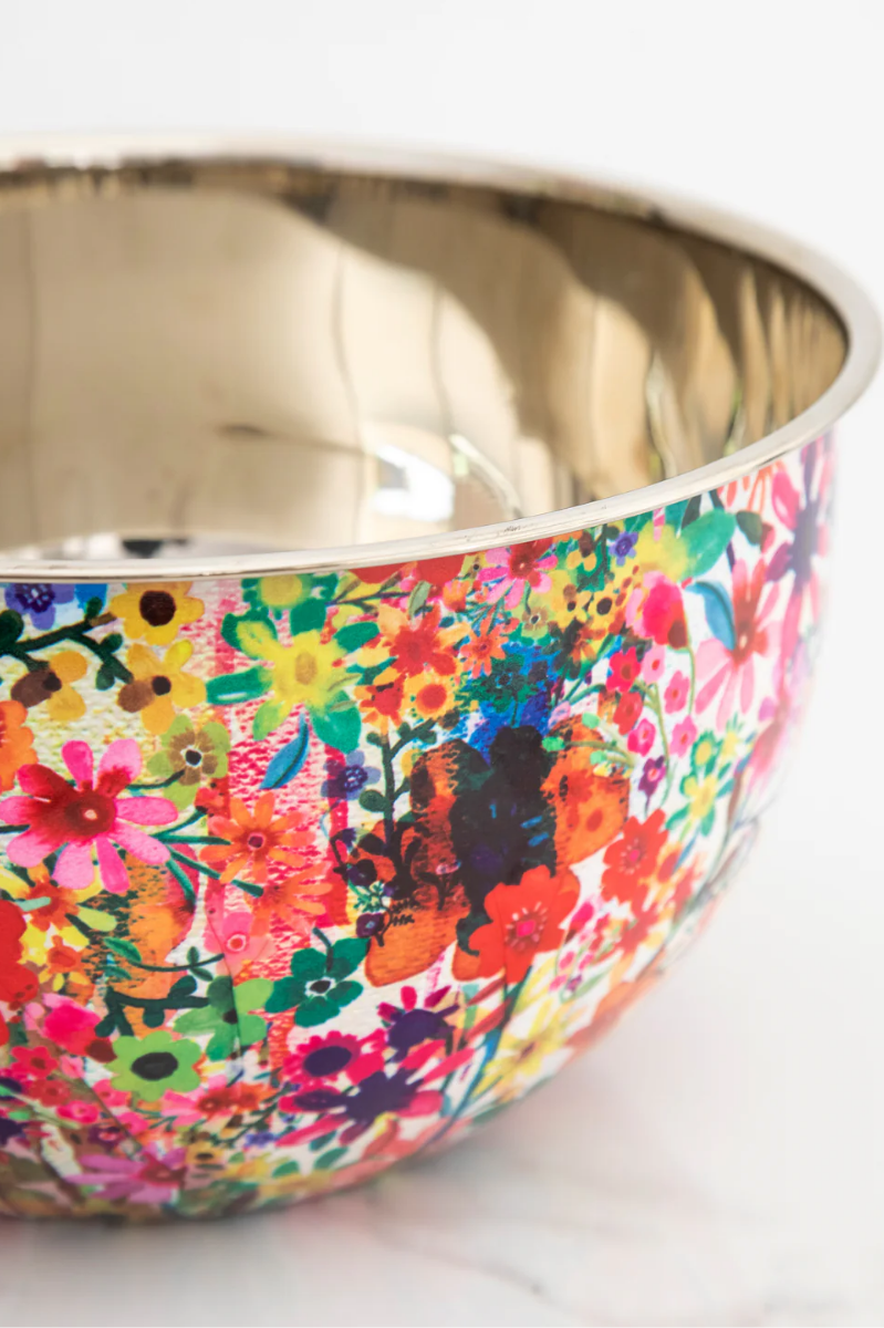 Large Watercolor Floral Stainless Steel Bowl | Natural Life