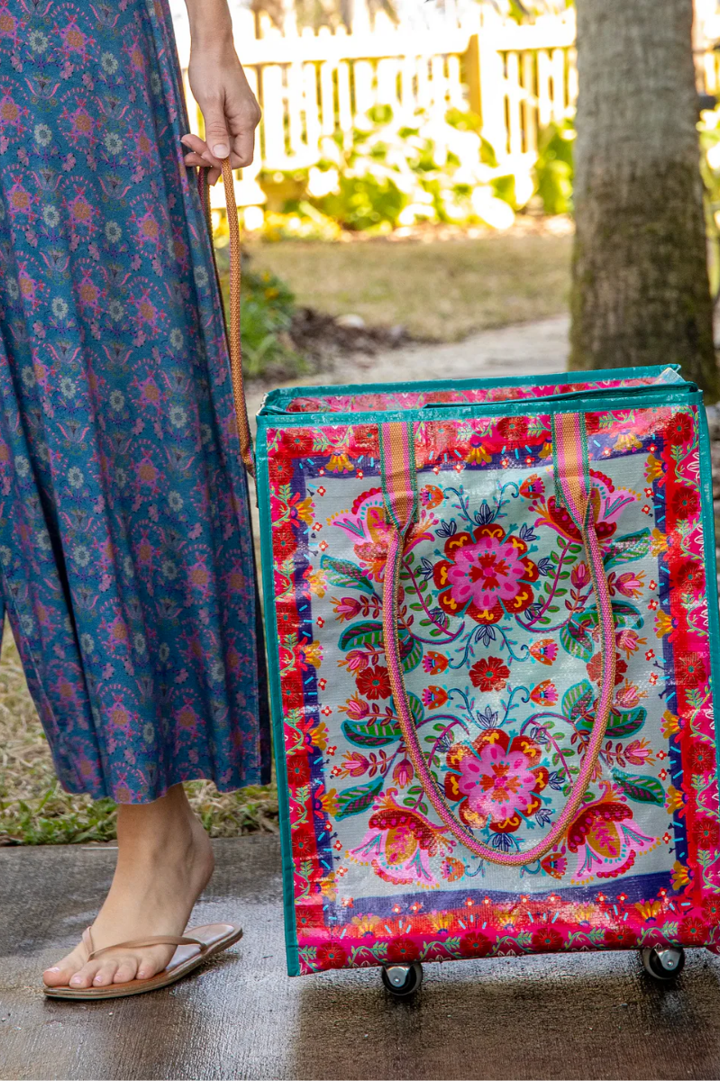 Rolling Tote Bag - Red Folk Flower | Natural Life