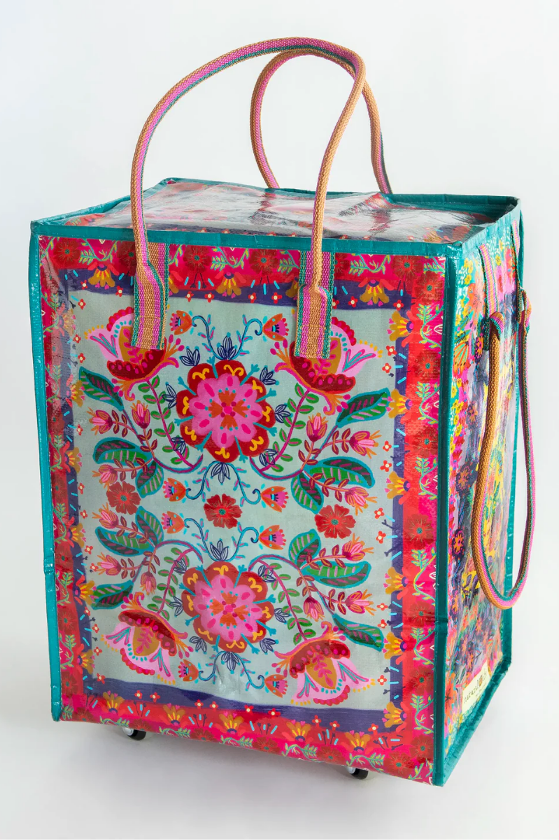 Rolling Tote Bag - Red Folk Flower | Natural Life