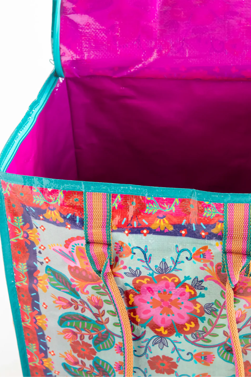 Rolling Tote Bag - Red Folk Flower | Natural Life