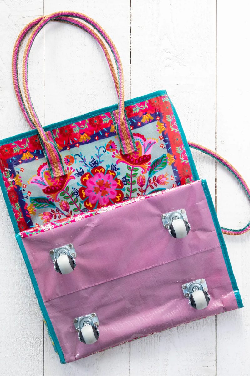 Rolling Tote Bag - Red Folk Flower | Natural Life