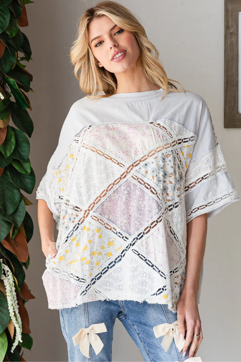 Washed Diamond Patchwork Box Tee