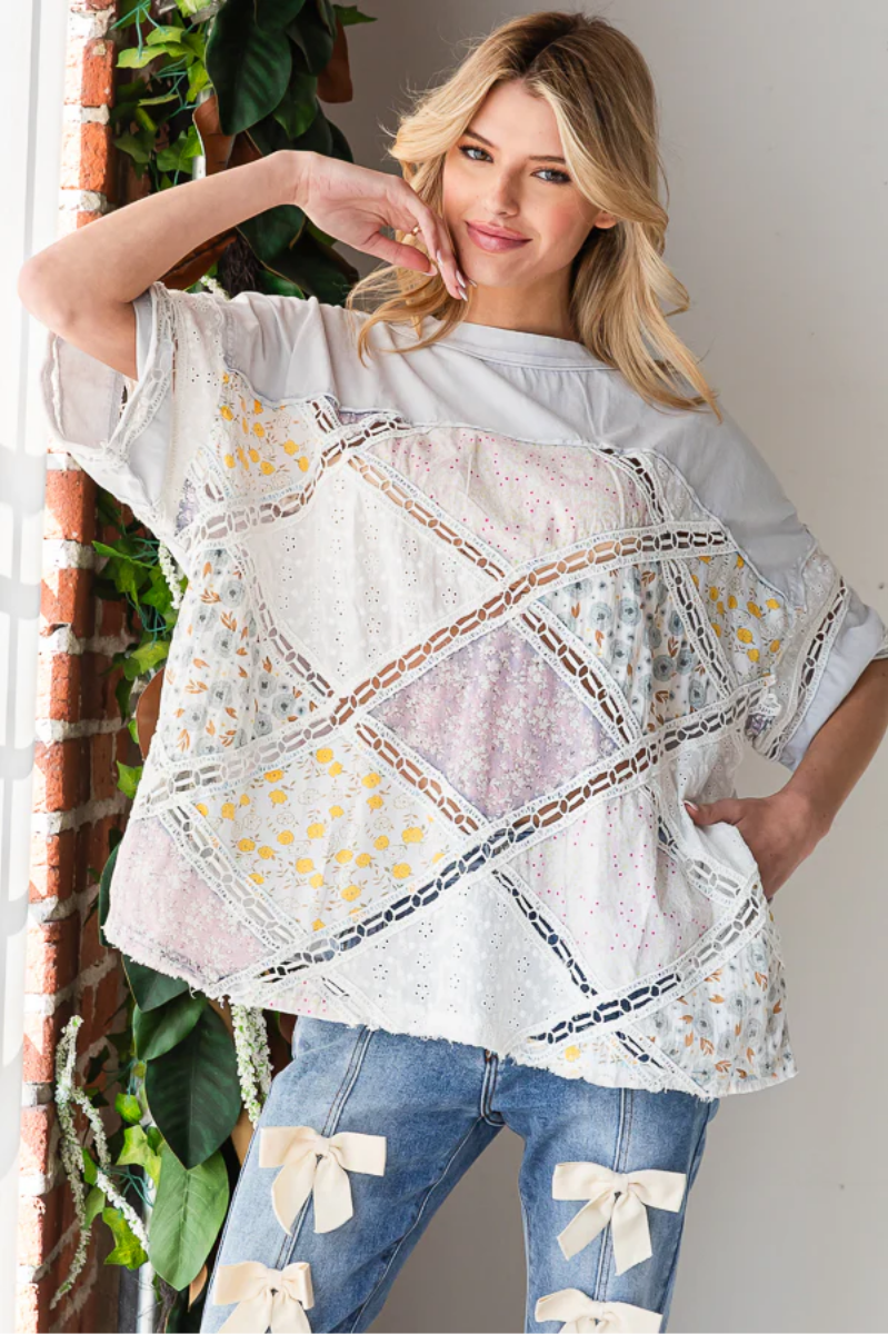 Washed Diamond Patchwork Box Tee