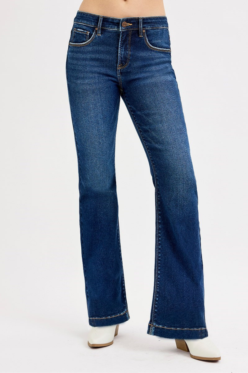 RISEN Tummy Control Mid Rise Flare Basic Jeans | Final Sale