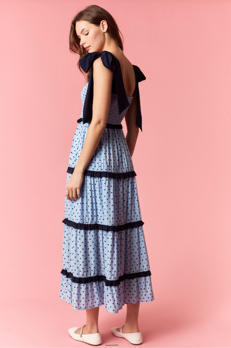 Polka Dot Printed Maxi Tiered Dress