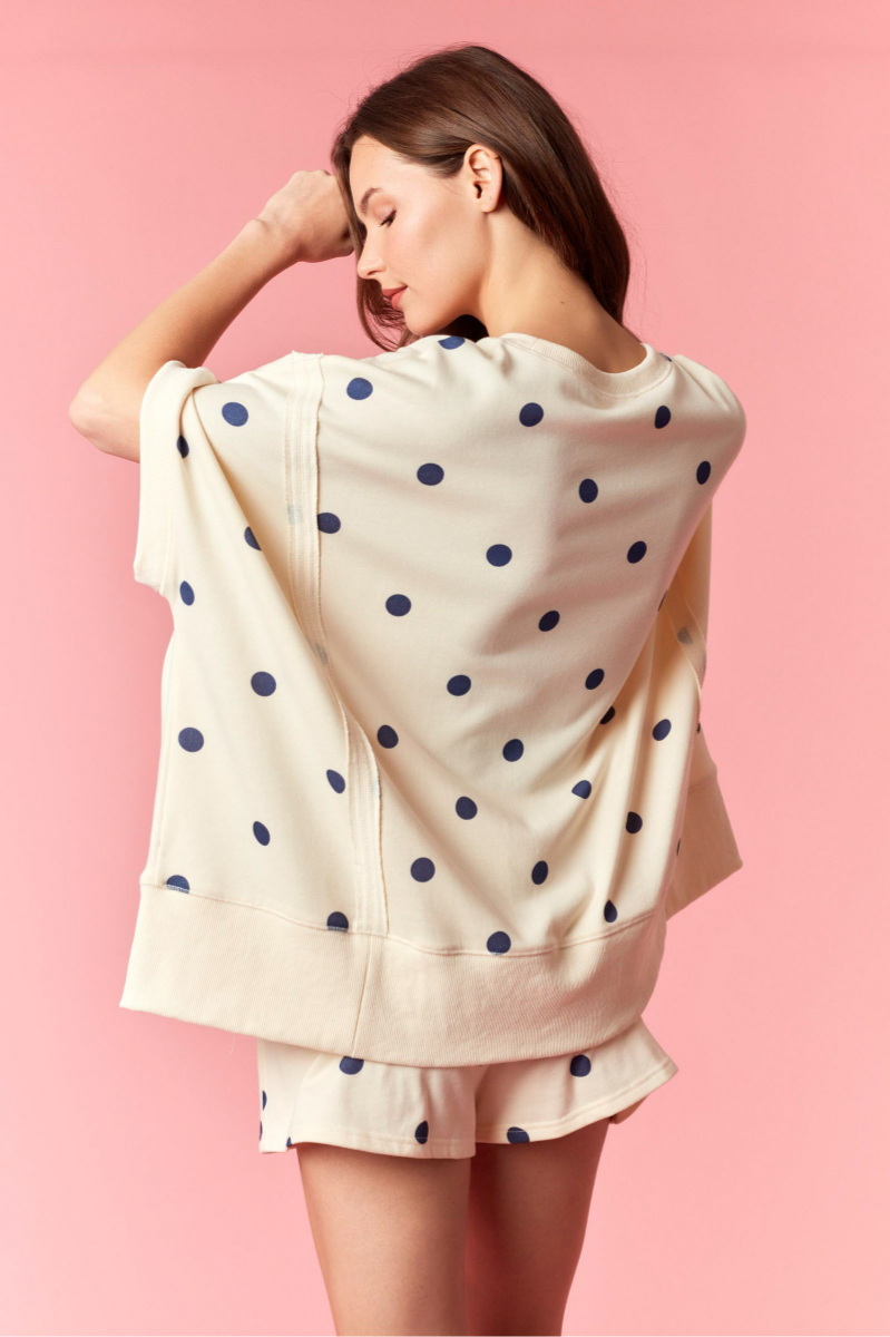 Polka Dot Print French Terry Dolman Sweatshirt