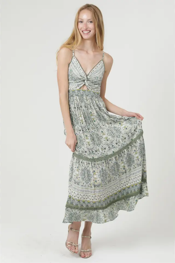 Olive Grove Twist Front Maxi Dress