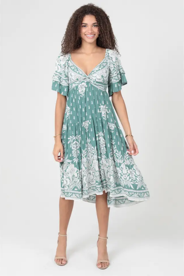 Sage Meadow Twist Front Midi Dress